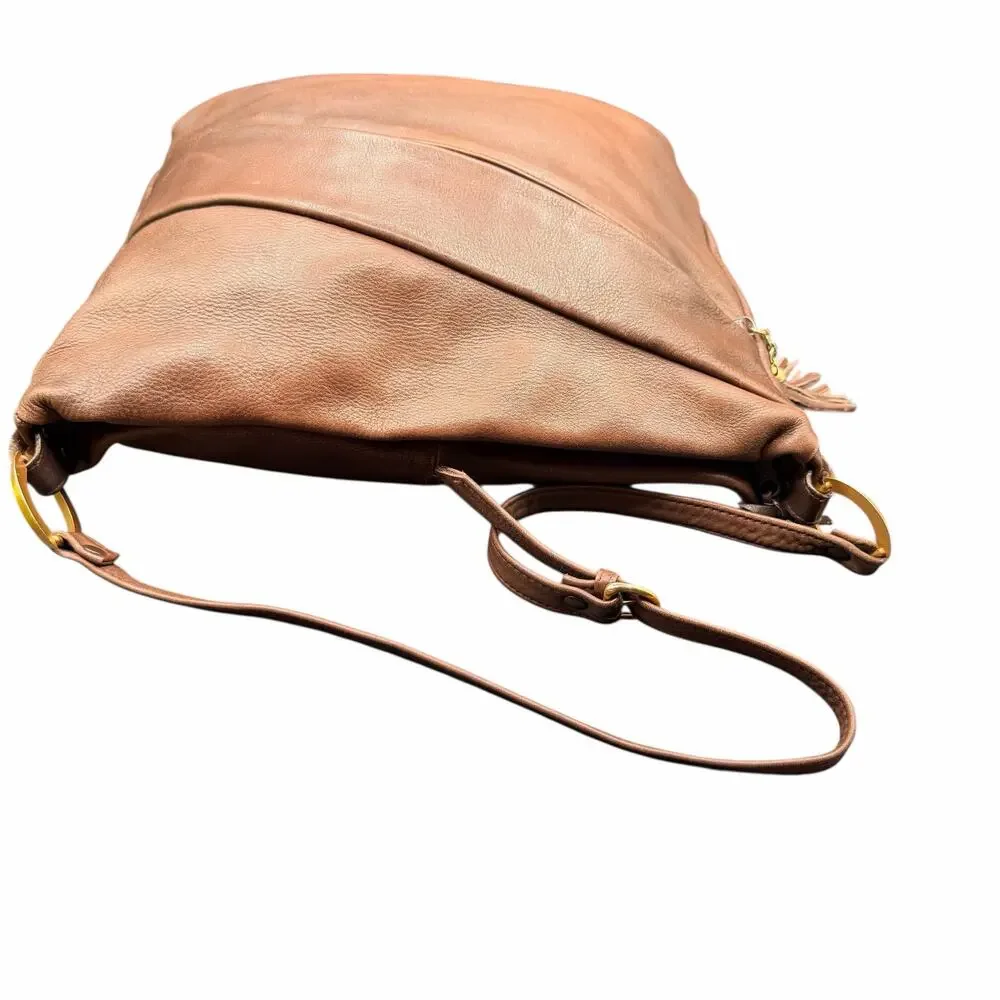 Lord & Taylor Brown Leather Shoulder Bag Slouchy Hobo Zip Tassel